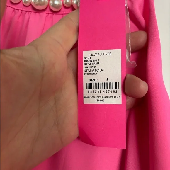 Lilly Pulitzer Pink Sleeveless Top with Pearl Detail - Picture 4 of 5